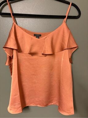 Ann Taylor Rust Ruffle-Trim Satin Tank Top